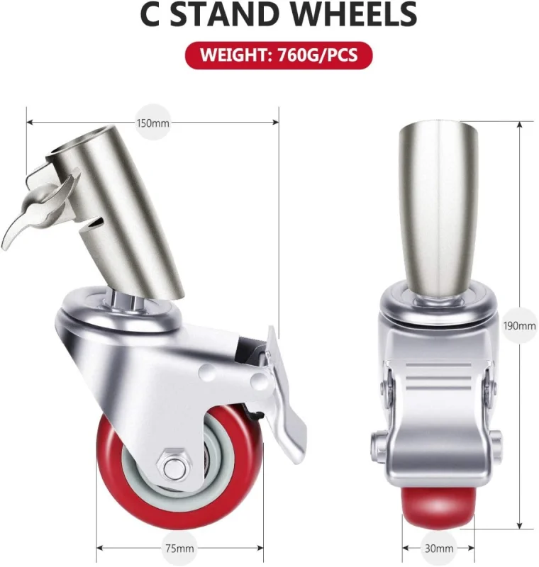 Neewer 3-Pack 75mm Diameter Swivel Caster Wheels for C-Stands - Image 3