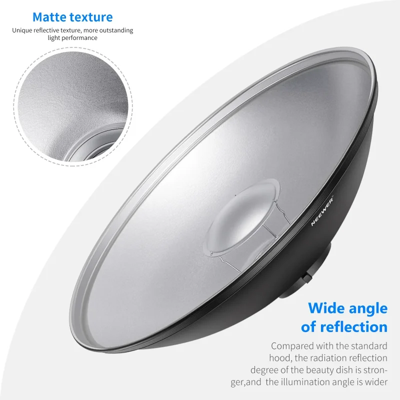 Neewer 55cm Silver Beauty Dish with Diffuser Cloth and Honeycomb Grid - Image 4