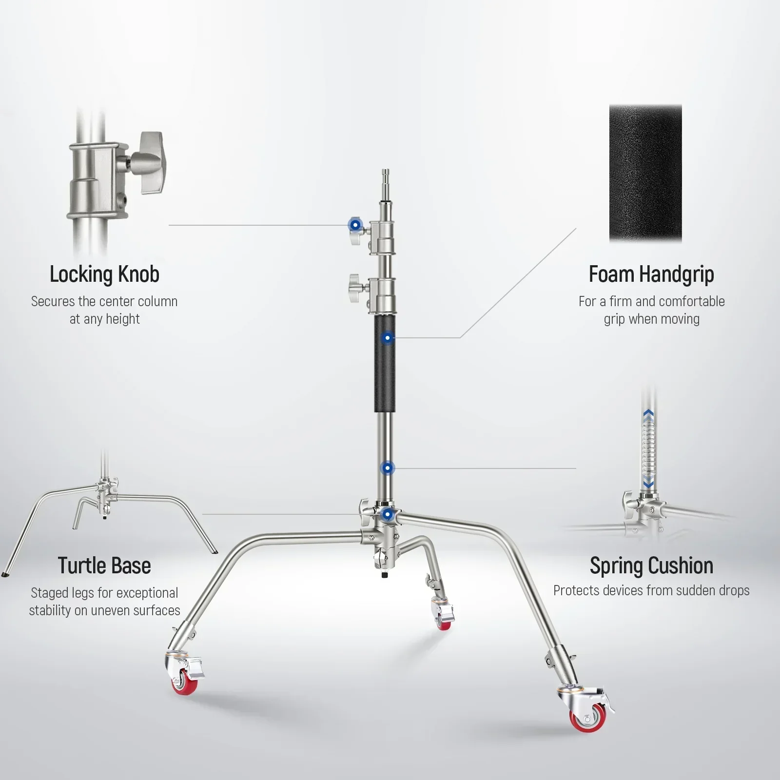 Neewer SC186W 186cm Stainless Steel Heavy-Duty Mini C-Stand with Casters Wheels - Image 4