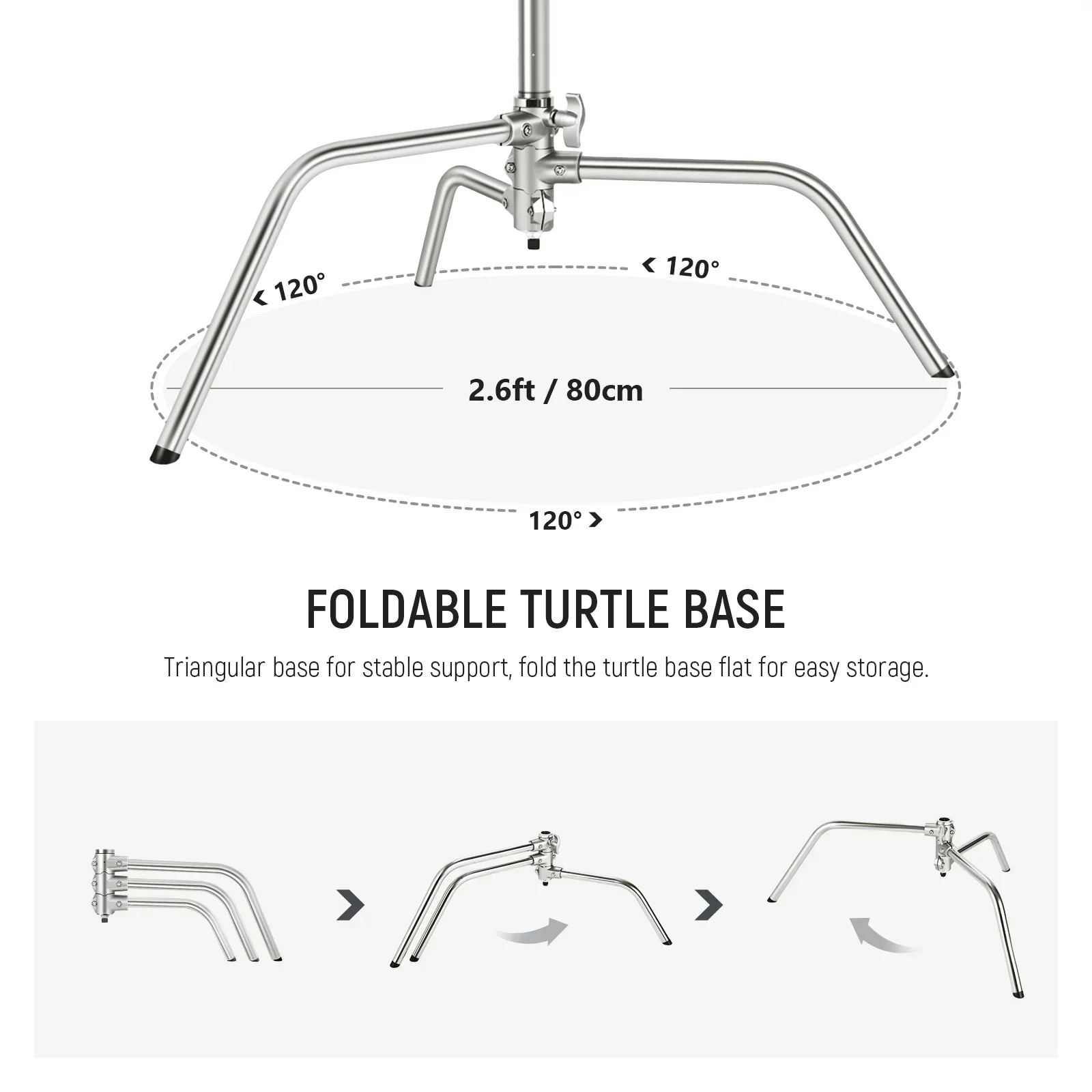 Neewer SC340AW 330cm Air-Cushioned Stainless Steel C-Stand with Boom Arm and Wheels - Image 4